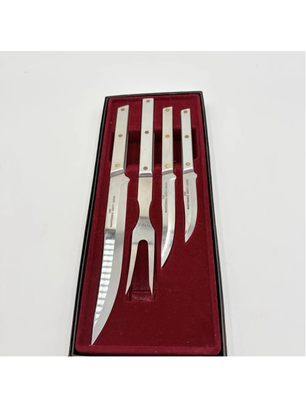 VINTAGE 4 Pc Stainless Steel Carving Set Solid Metal Handles w/ Box